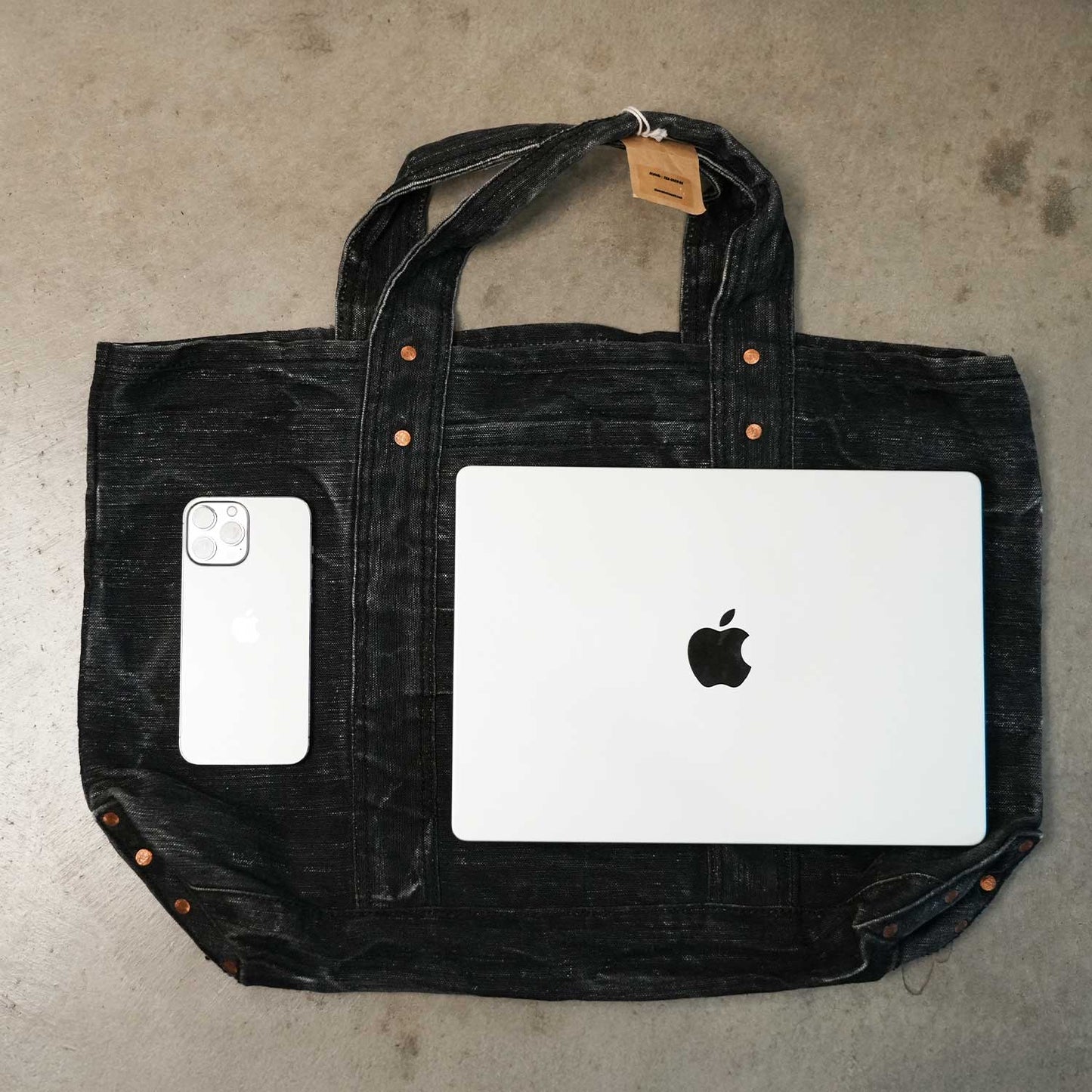 50s CZECH MILITARY BLACK DYED COPPER RIVET TOTE BAG 50s チェコ軍ダッフル × 黒染め × 銅リベット トートバッグ