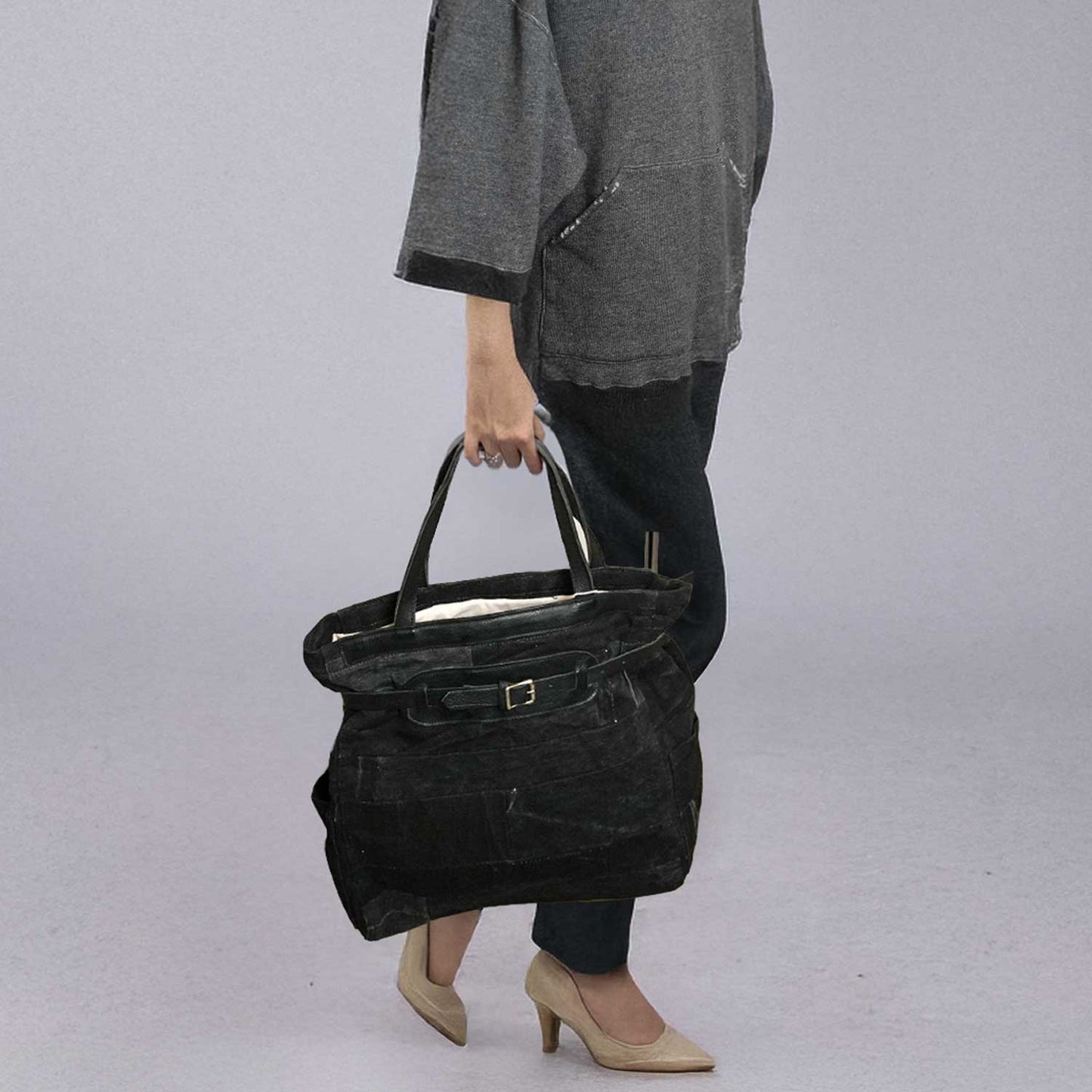 BLACK DYED DUFFLE PATCHWORK TOTE ブラックダイダッフルパッチワークトート 50sチェコ軍 日本鹿革