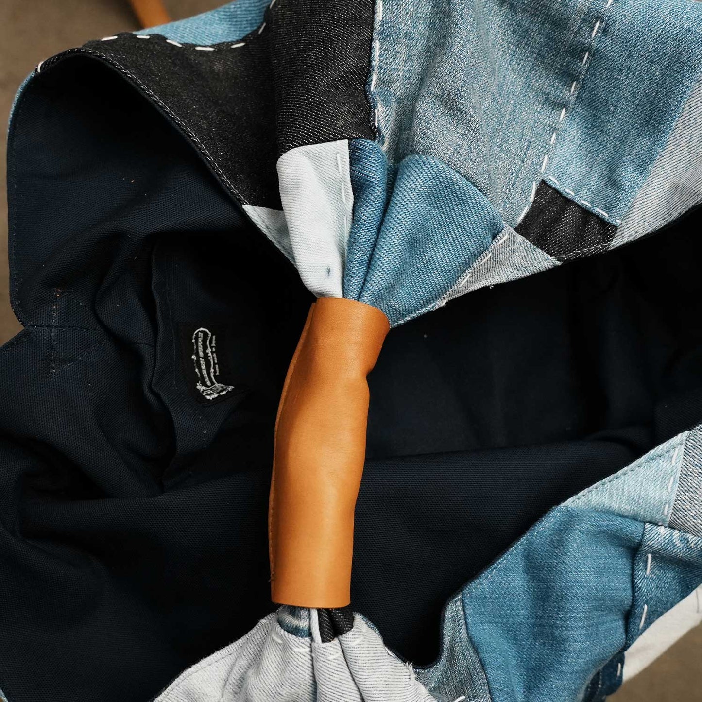 DENIM BORO PATCHWORK TOTE デニムボロパッチワークトート 手縫い 日本鹿革使用