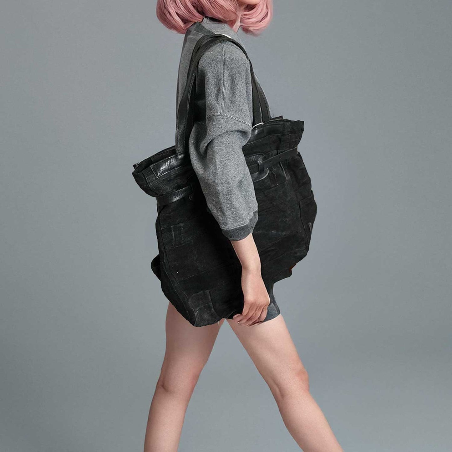 BLACK DYED DUFFLE PATCHWORK TOTE ブラックダイダッフルパッチワークトート 50sチェコ軍 日本鹿革