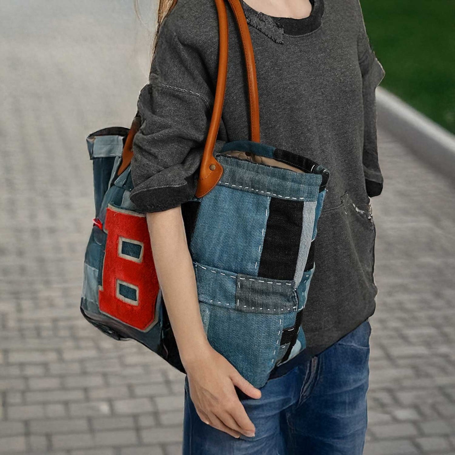 BORO PATCHWORK DENIM TOTE ボロパッチワークデニムトート 70sワッペンポケット 手縫い