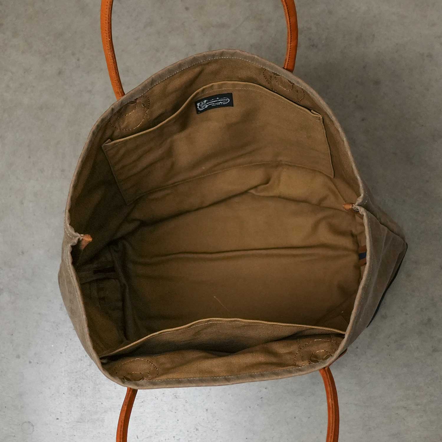 ワックスコットンビッグトート FAIRFIELD社 70s米軍テープ 牛革