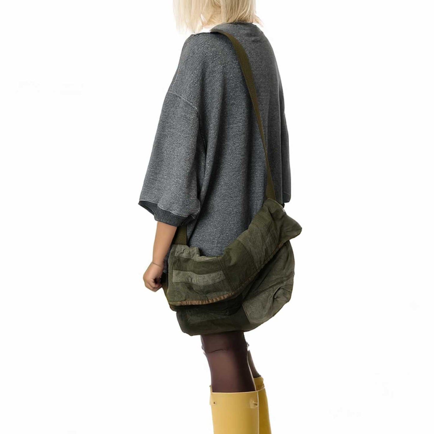 ミリタリーパッチワーク ポストマンショルダーバッグ ハンドメイド メンズ レディース