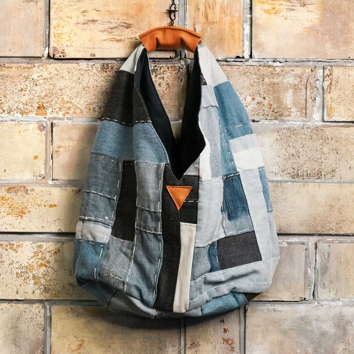 DENIM BORO PATCHWORK TOTE デニムボロパッチワークトート 手縫い 日本鹿革使用