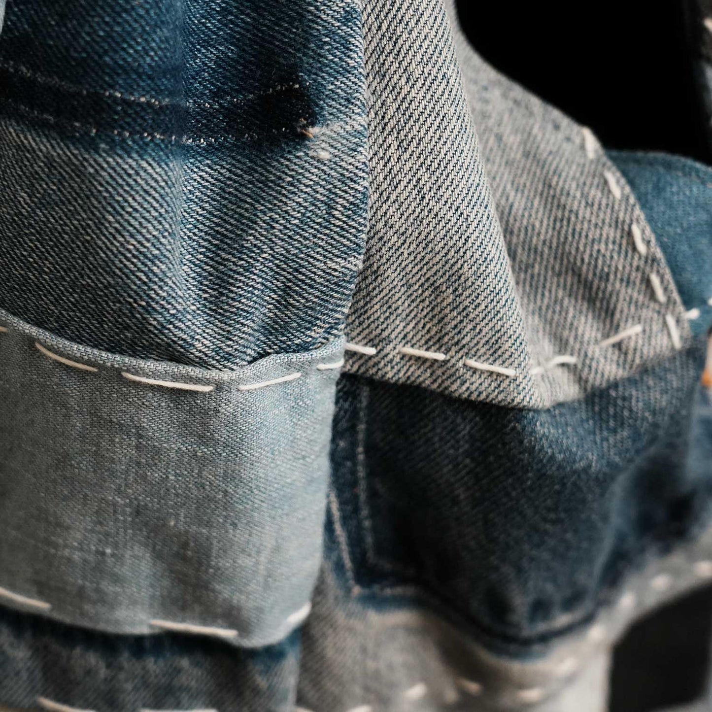 DENIM BORO PATCHWORK TOTE デニムボロパッチワークトート 手縫い 日本鹿革使用