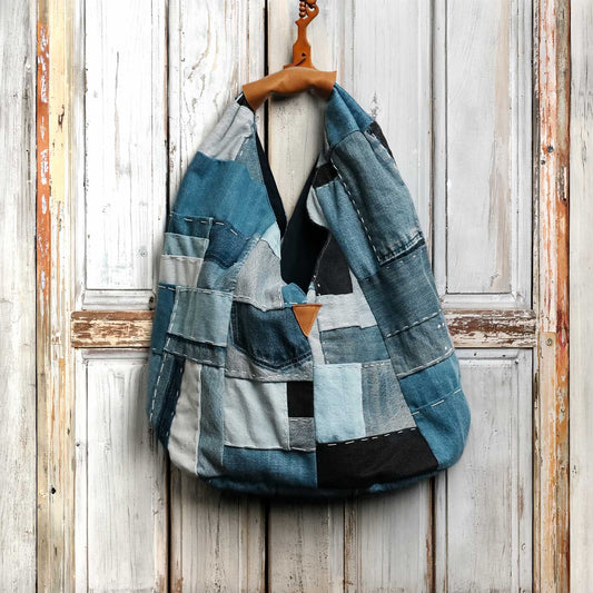 DENIM BORO PATCHWORK TOTE デニムボロパッチワークトート 手縫い 日本鹿革使用