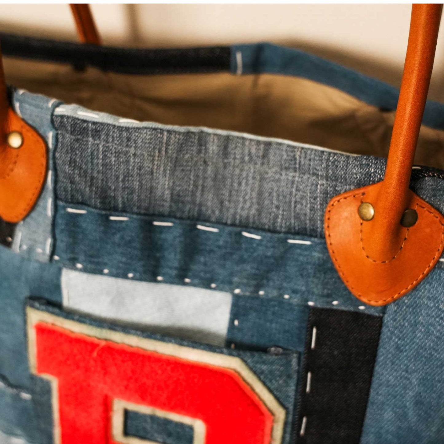 BORO PATCHWORK DENIM TOTE ボロパッチワークデニムトート 70sワッペンポケット 手縫い
