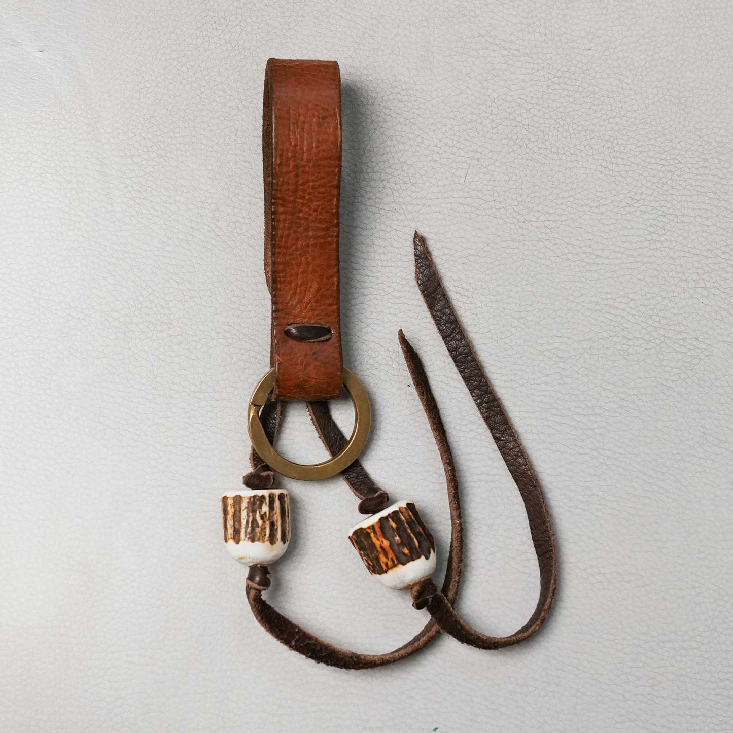 ヴィンテージミリタリーレザー × ディアホーンキーリング 40s ハンドメイド 日本製