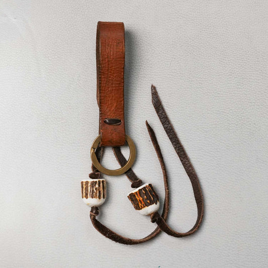 ヴィンテージミリタリーレザー × ディアホーンキーリング 40s ハンドメイド 日本製