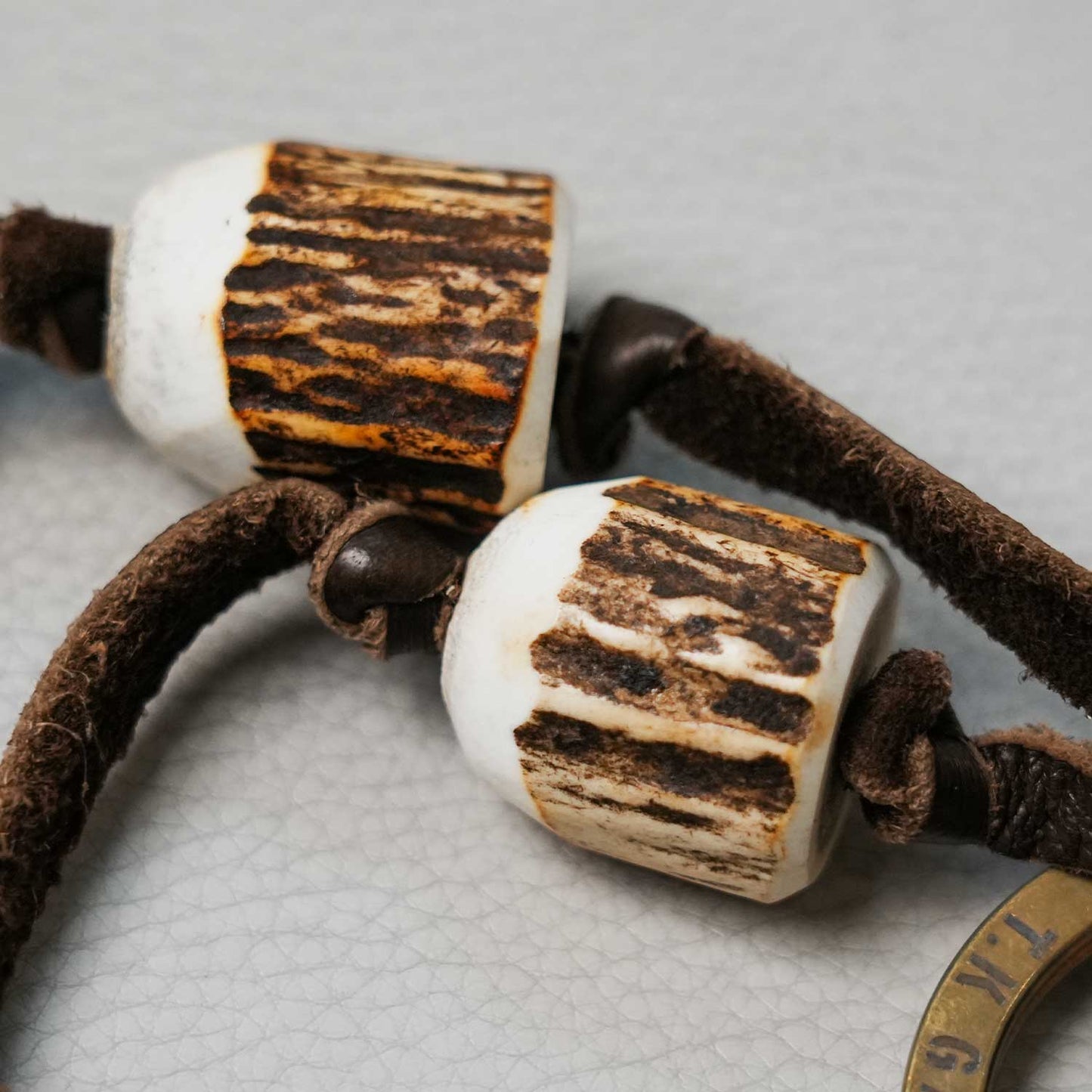 ヴィンテージミリタリーレザー × ディアホーンキーリング 40s ハンドメイド 日本製