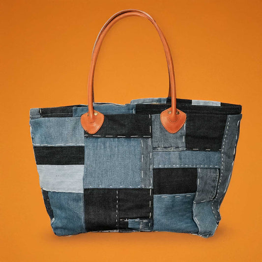BORO PATCHWORK DENIM TOTE ボロパッチワークデニムトート 70sワッペンポケット 手縫い