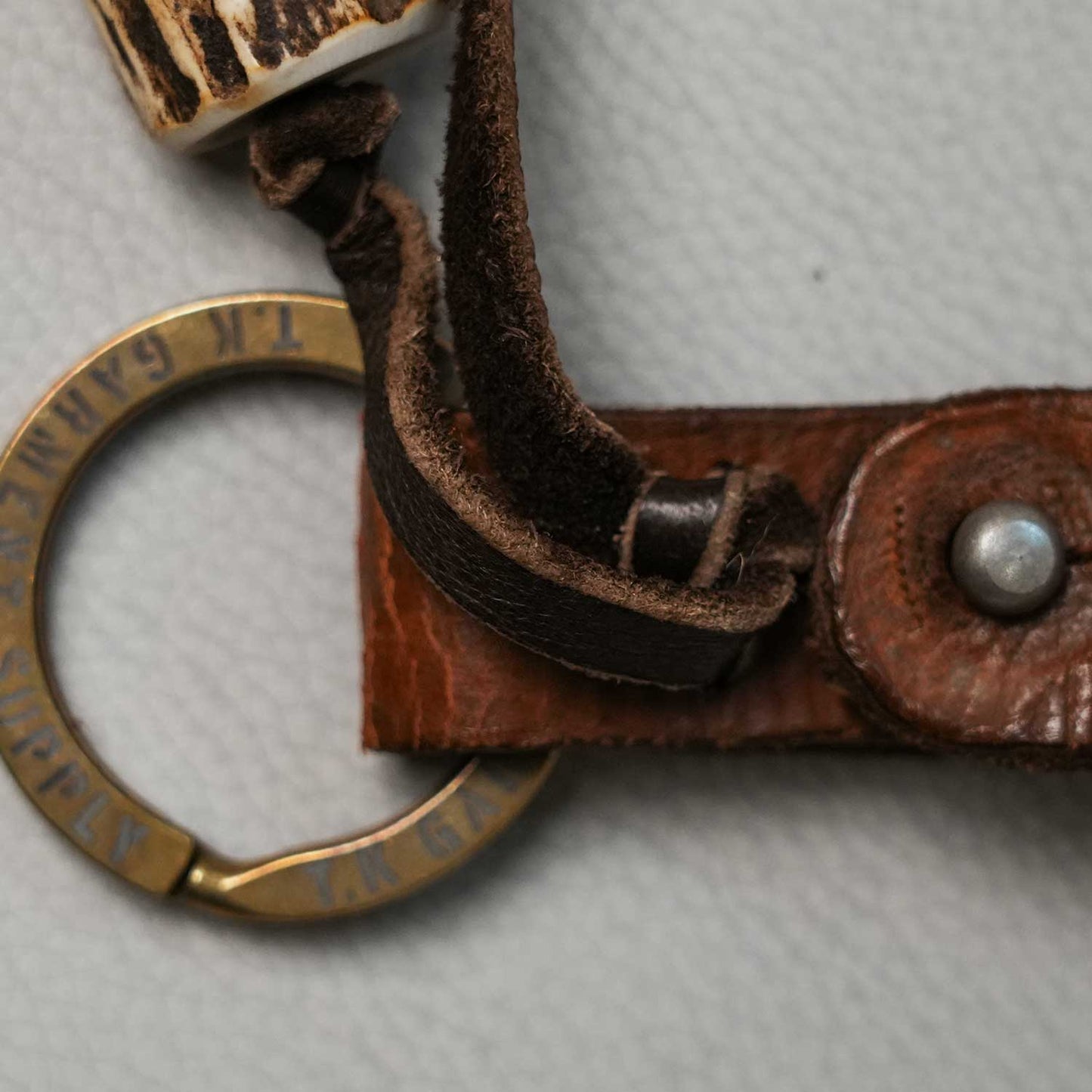 ヴィンテージミリタリーレザー × ディアホーンキーリング 40s ハンドメイド 日本製