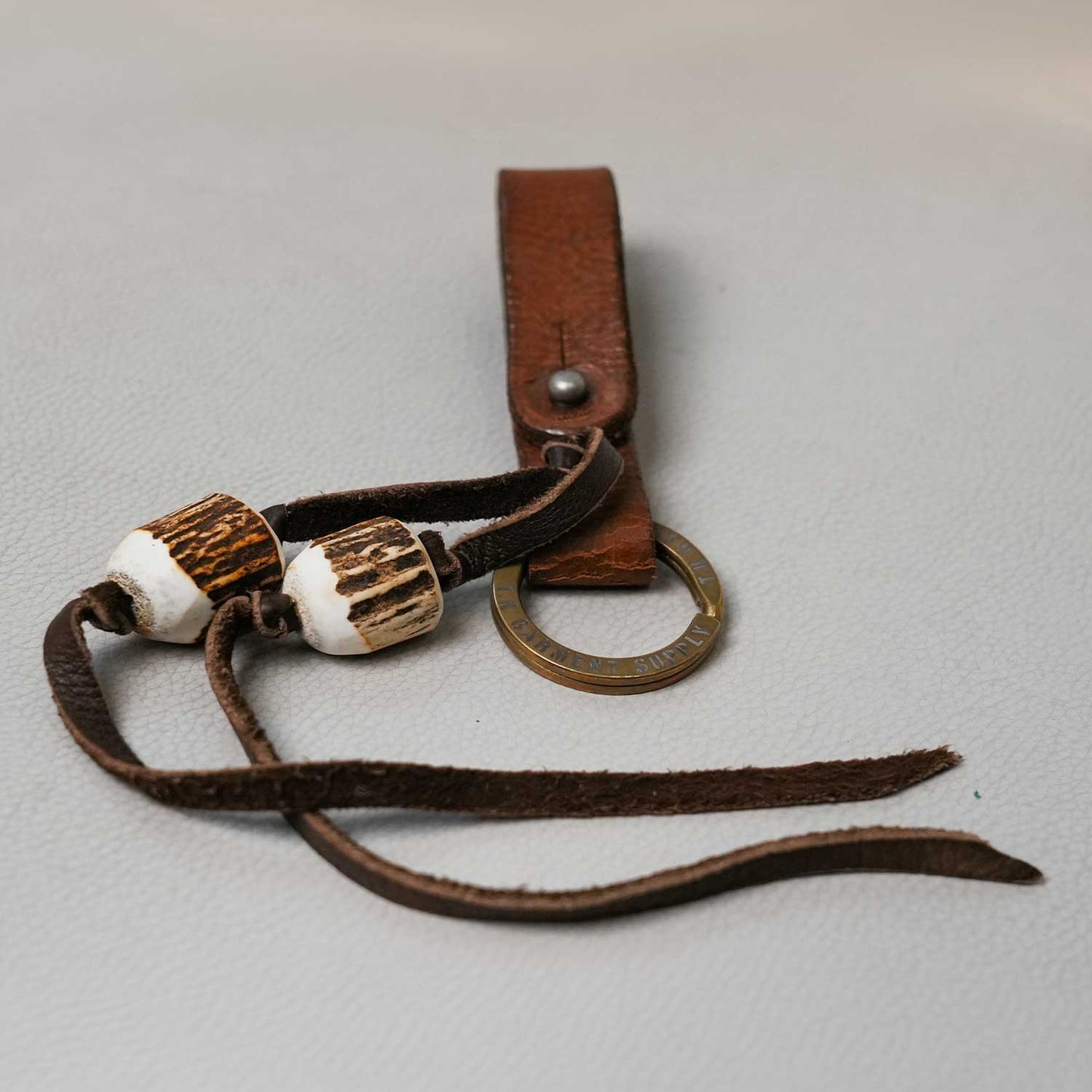 ヴィンテージミリタリーレザー × ディアホーンキーリング 40s ハンドメイド 日本製
