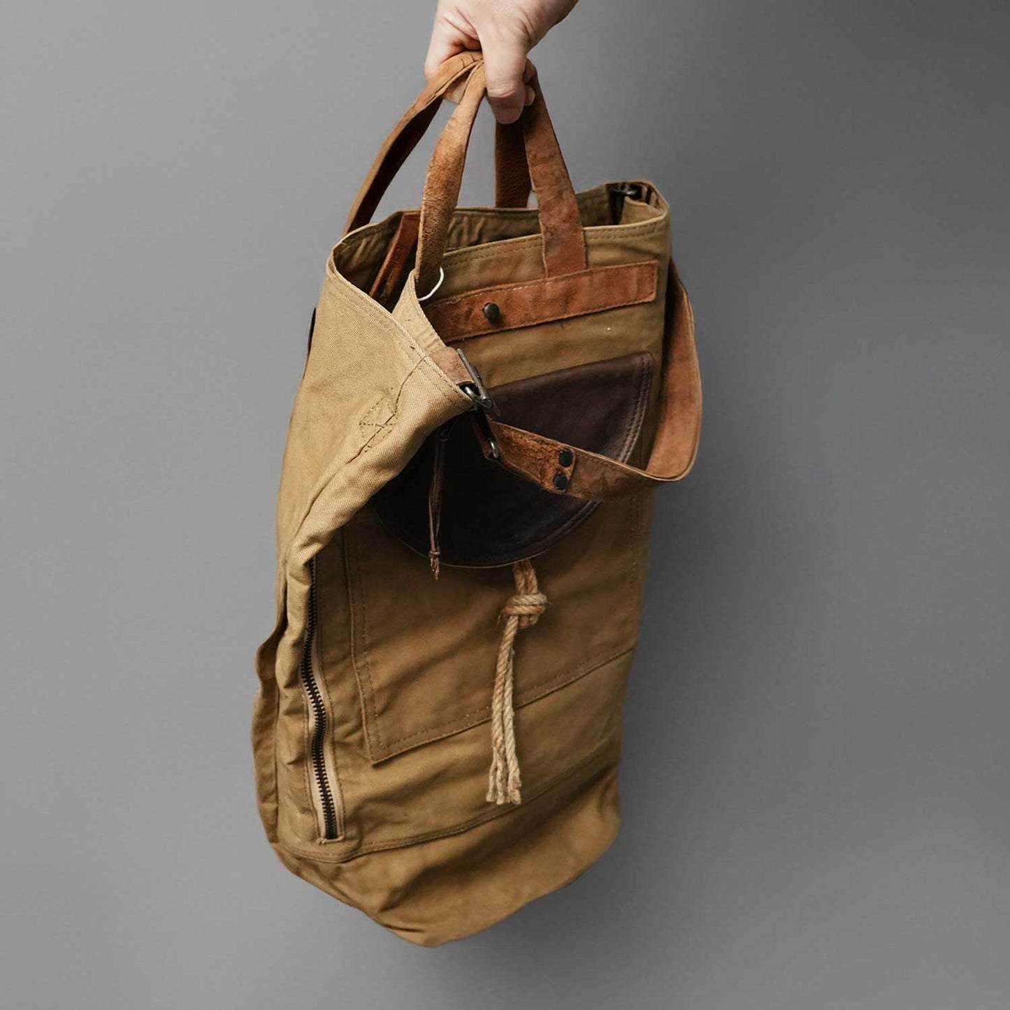 Oilcloth Vintage Big Tote ビンテージオイルクロス生地使用 革部ビンテージミリタリーバッグ使用