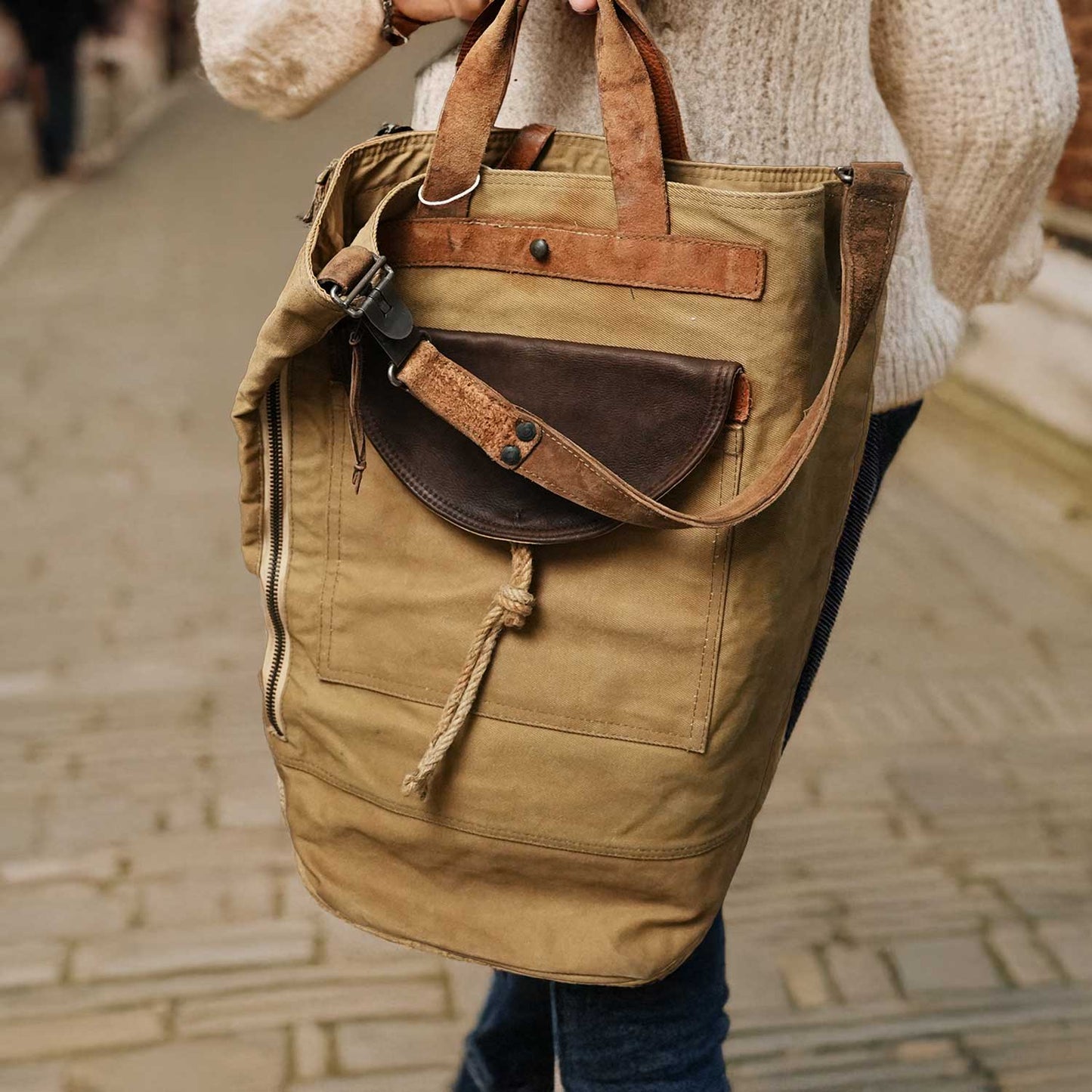 Oilcloth Vintage Big Tote ビンテージオイルクロス生地使用 革部ビンテージミリタリーバッグ使用