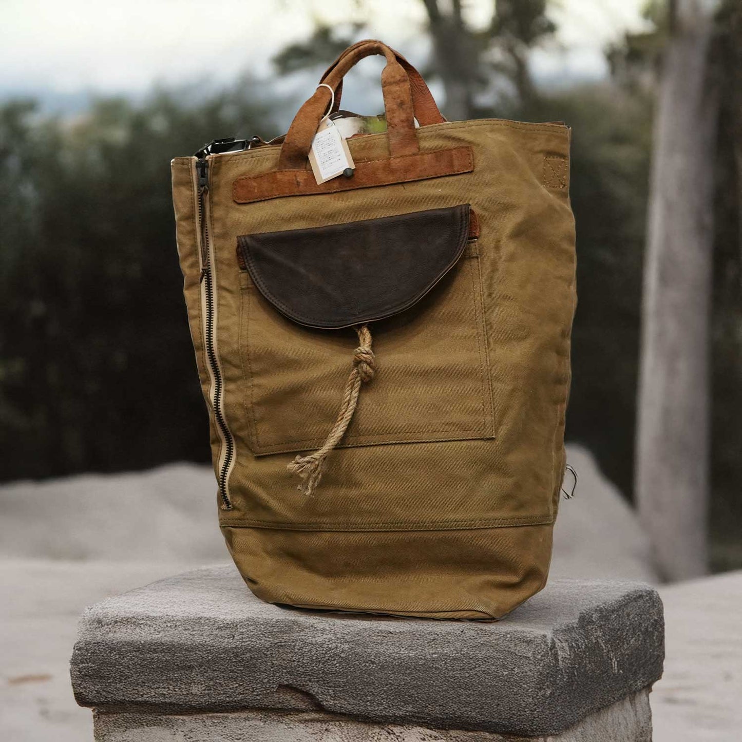 Oilcloth Vintage Big Tote ビンテージオイルクロス生地使用 革部ビンテージミリタリーバッグ使用