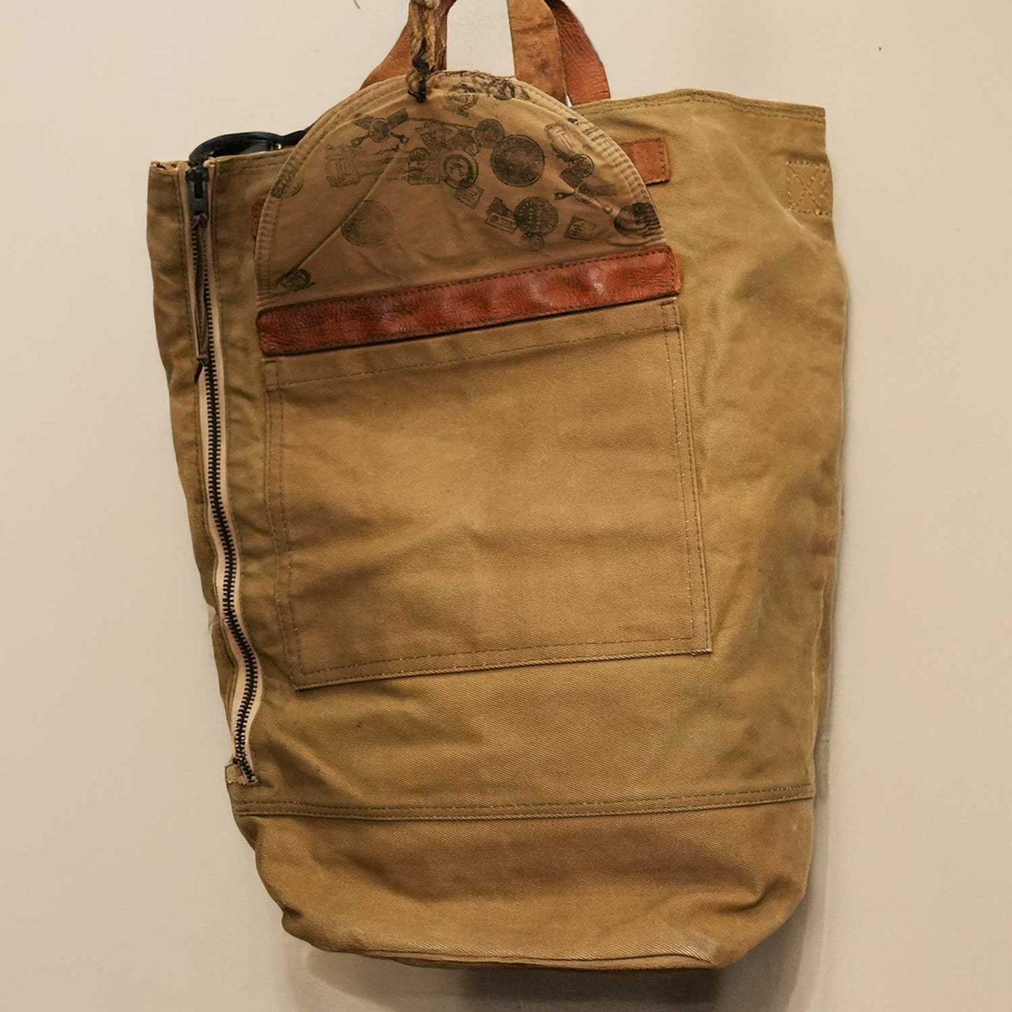 Oilcloth Vintage Big Tote ビンテージオイルクロス生地使用 革部ビンテージミリタリーバッグ使用