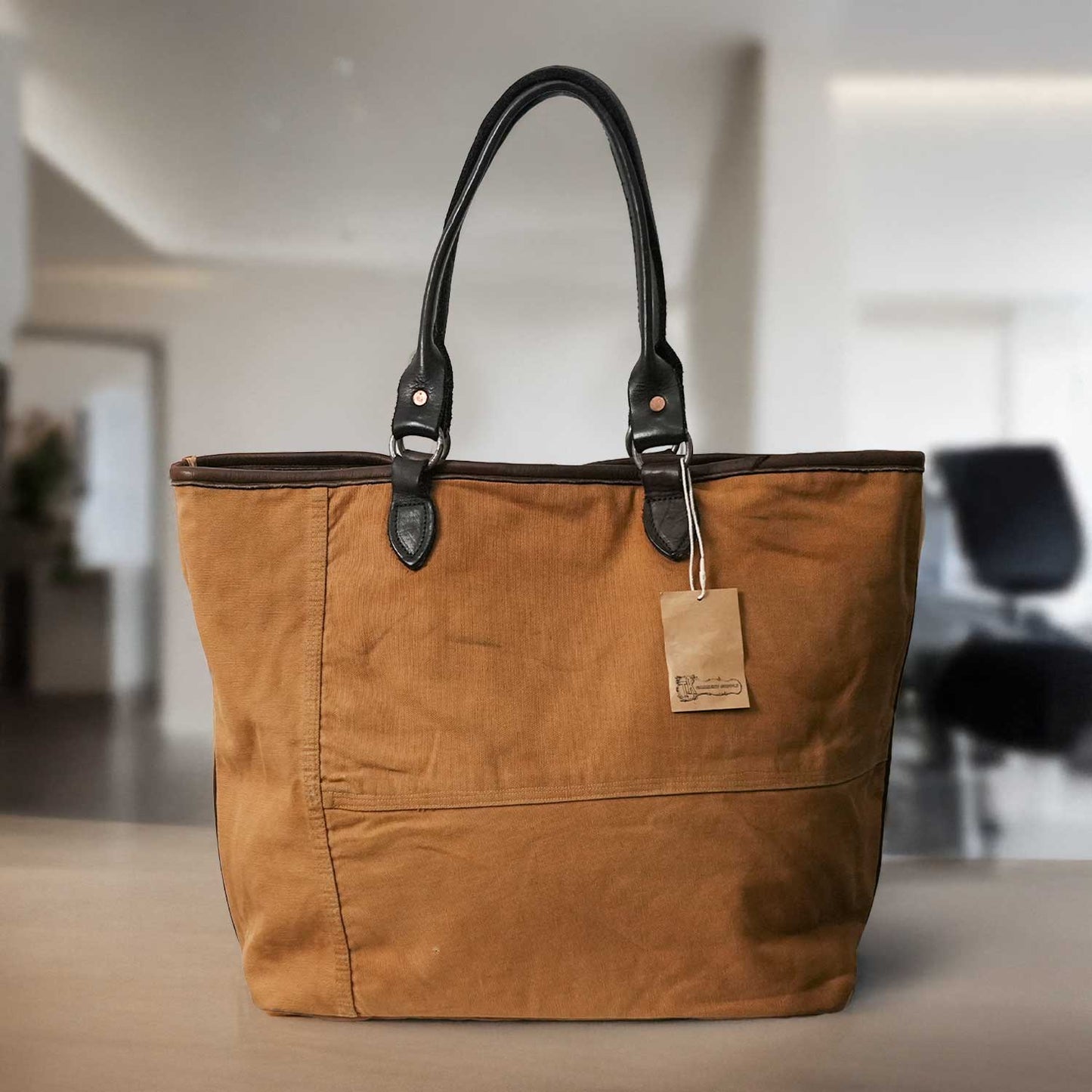US WORKWEAR HEAVY DUCK × ANTIQUE LEATHER TOTE BAG USワークウェア ヘビーダック × アンティークレザー トートバッグ