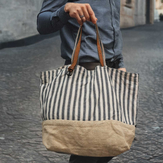 Grain Stripe Tote ビンテージ フレンチストライプ 米こく用麻袋生地使用のトートバッグ