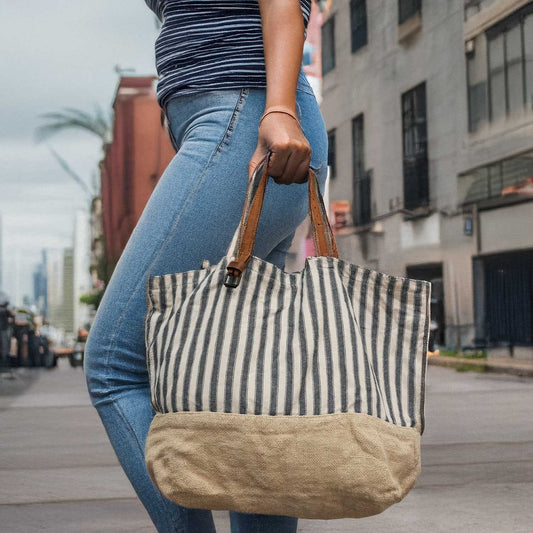 Grain Stripe Tote ビンテージ フレンチストライプ 米こく用麻袋生地使用のトートバッグ