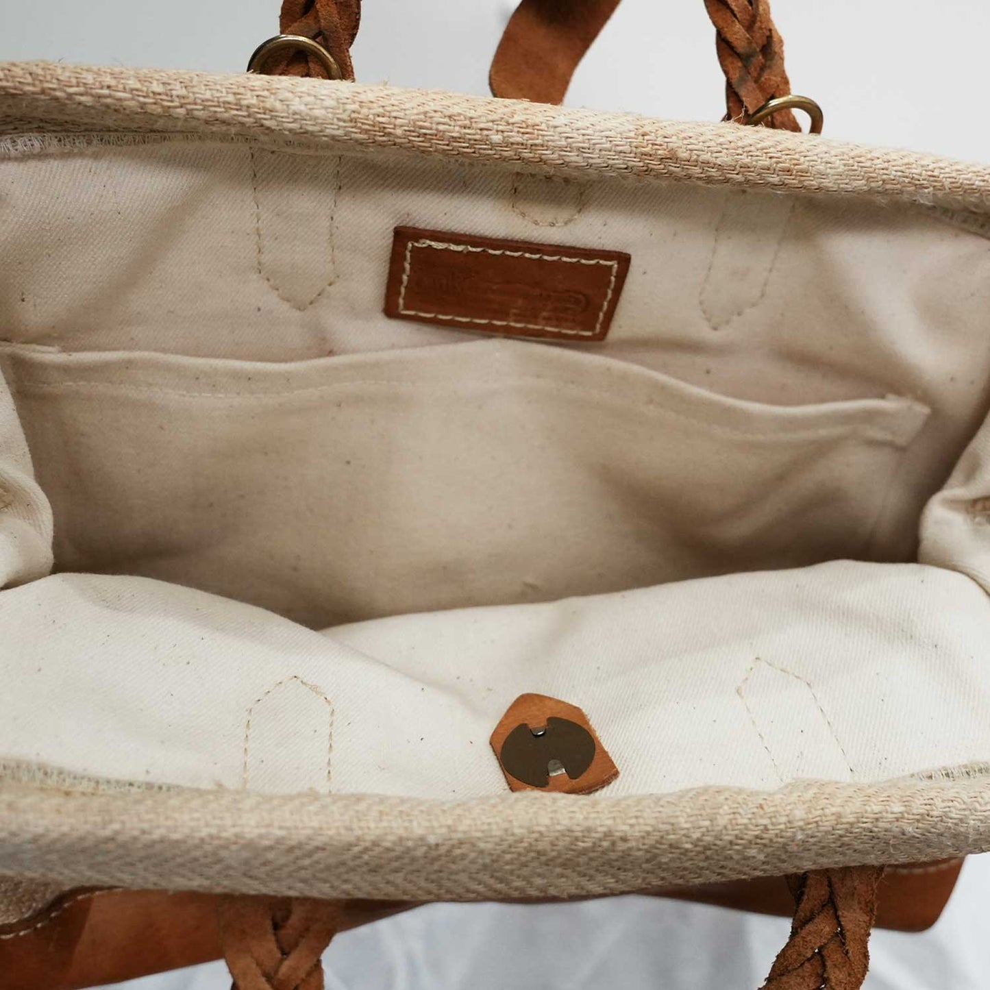 ヨーロッパヴィンテージ麻袋使用 がま口ハンドバッグ