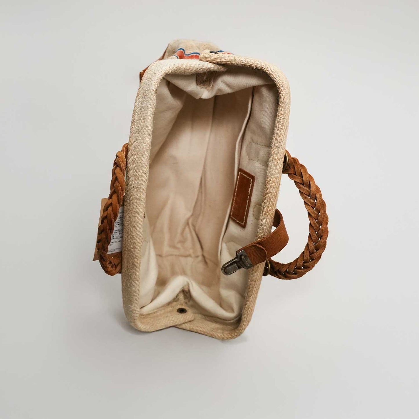 ヨーロッパヴィンテージ麻袋使用 がま口ハンドバッグ