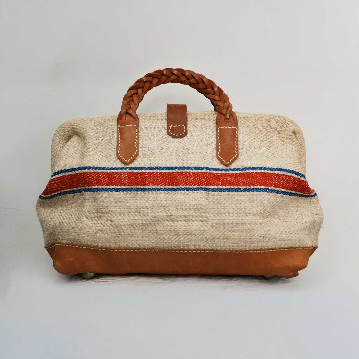 ヨーロッパヴィンテージ麻袋使用 がま口ハンドバッグ