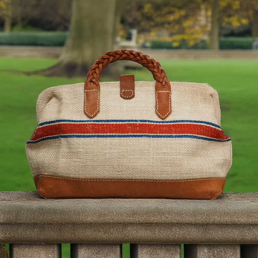 ヨーロッパヴィンテージ麻袋使用 がま口ハンドバッグ