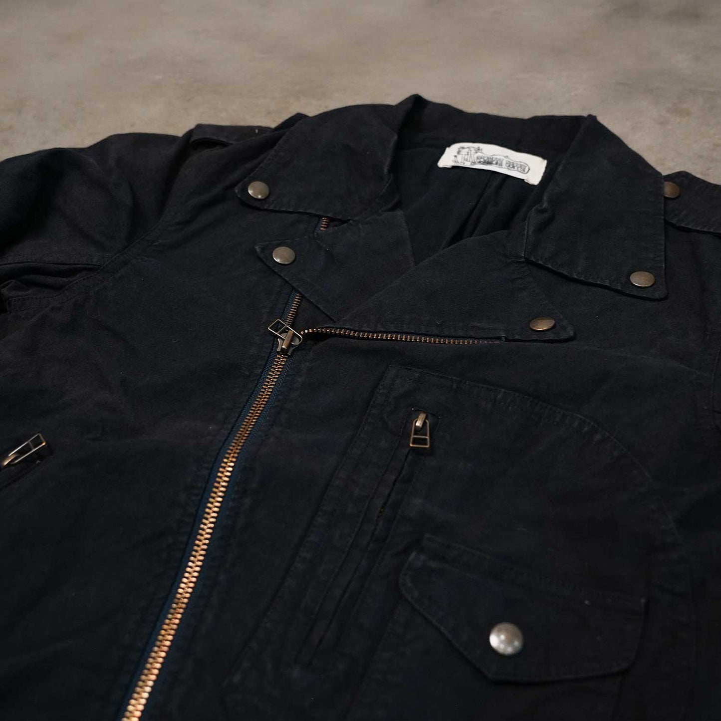 1950s French Military Tent Fabric Navy-Dyed Remake Riders Jacket/50’s フランス軍テント生地 ネイビー染 リメイクライダースジャケット