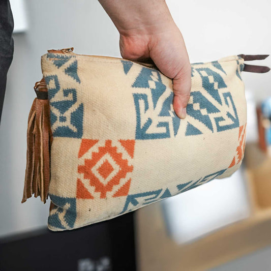 ビンテージブランケット使用 ポーチ ディアスキン(レザー部)