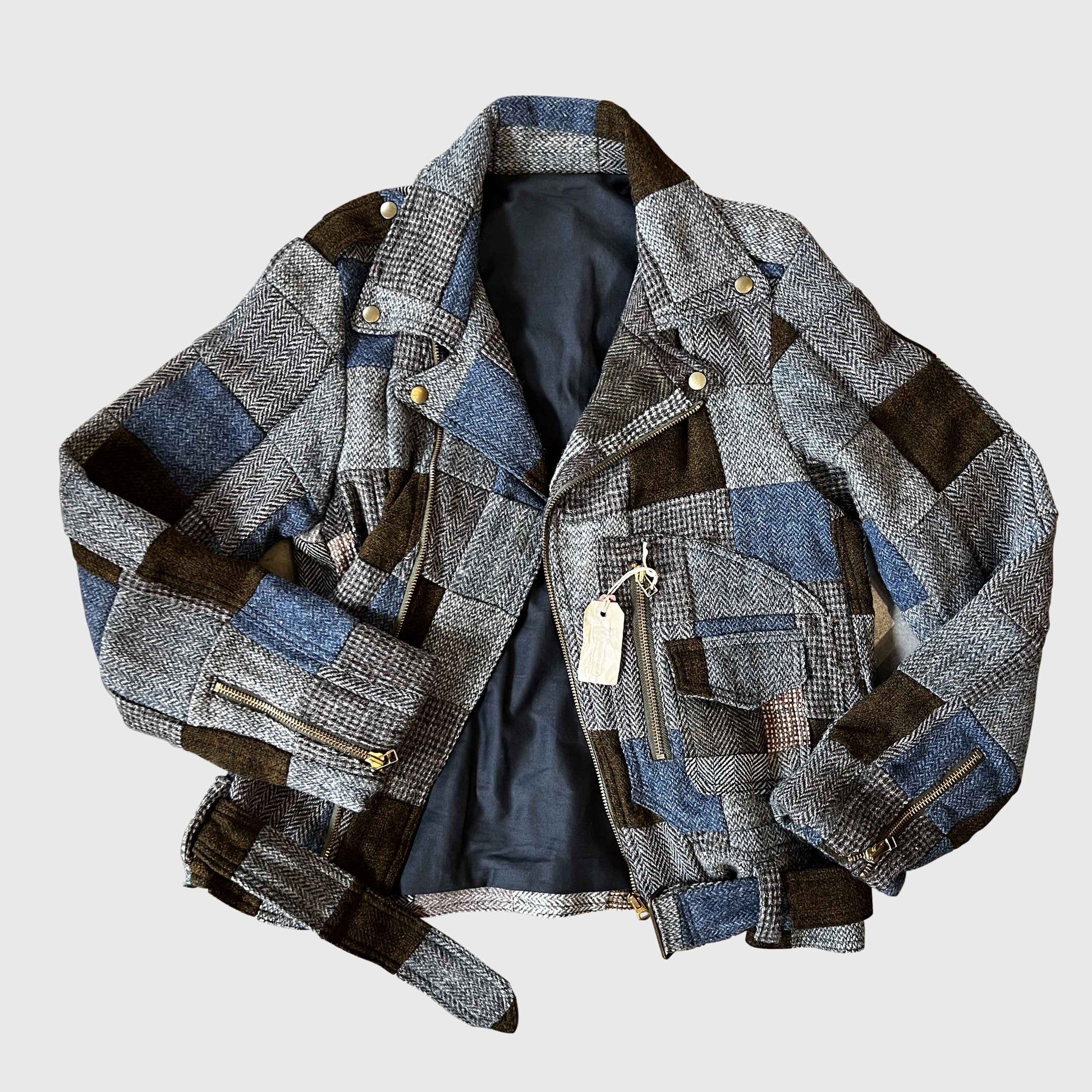 ライダースジャケット｜ハリス・ツイードビンテージ古布パッチワーク｜T.K GARMENT SUPPLY｜リメイク・リサイクル・ナチュラルをメインコンセプトとして掲げたブランド