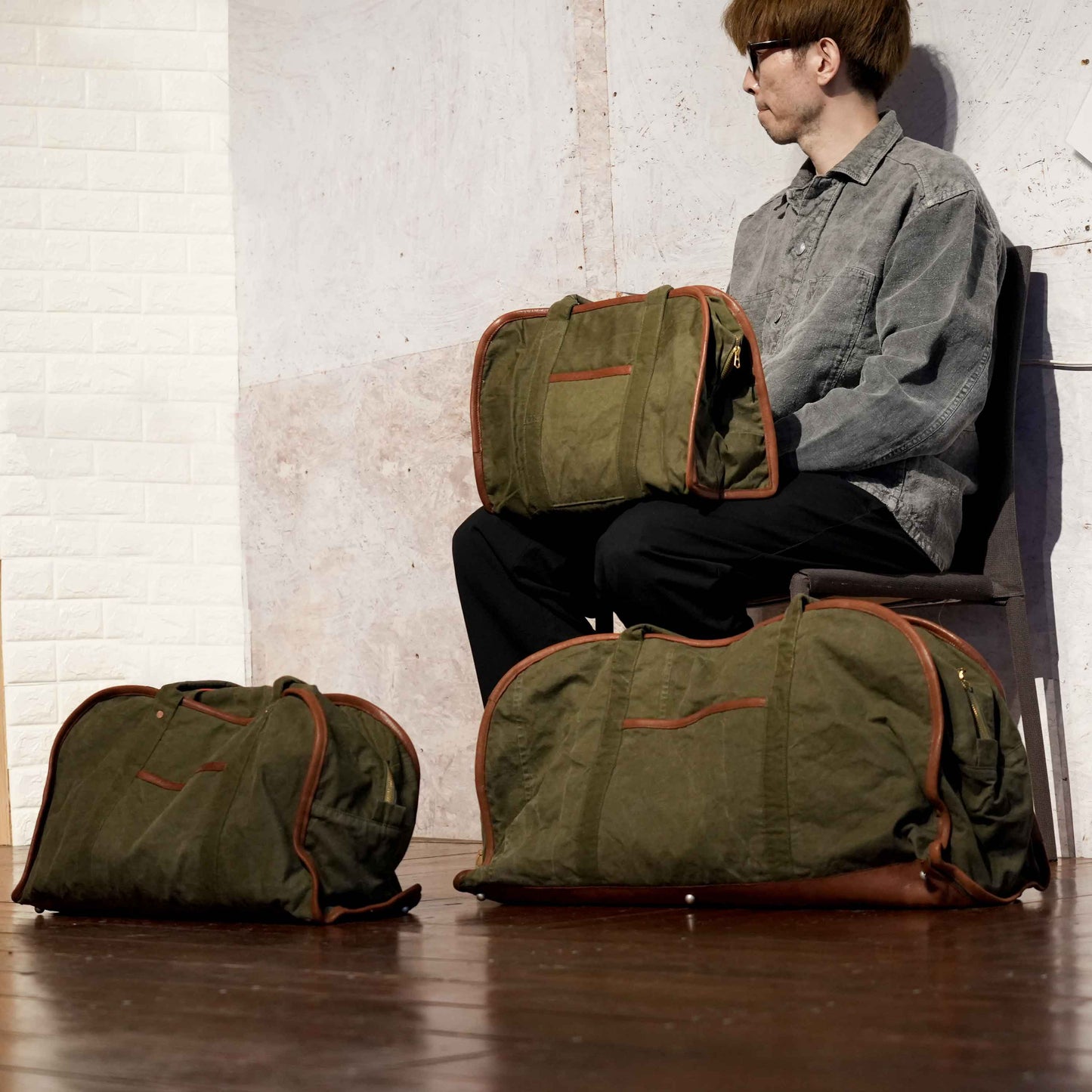 トラベルバッグ(USテントリメイク)｜３サイズ｜T.K GARMENT SUPPLY｜リメイク・リサイクル・ナチュラルをメインコンセプトとして掲げたブランド　サイズ感